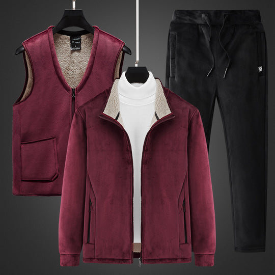 Herren dreiteiliges Thermo-Fleece-Set mit Reißverschlussjacke wattierter Weste und Jogginghose EB