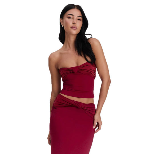 Damen Wickeloberteil mit Knotendetails und figurbetontem Design EB