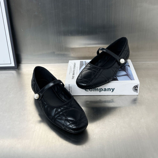 Damen elegante Ballerinas mit hochwertiger Lederoberfläche und modischen Riemen EB