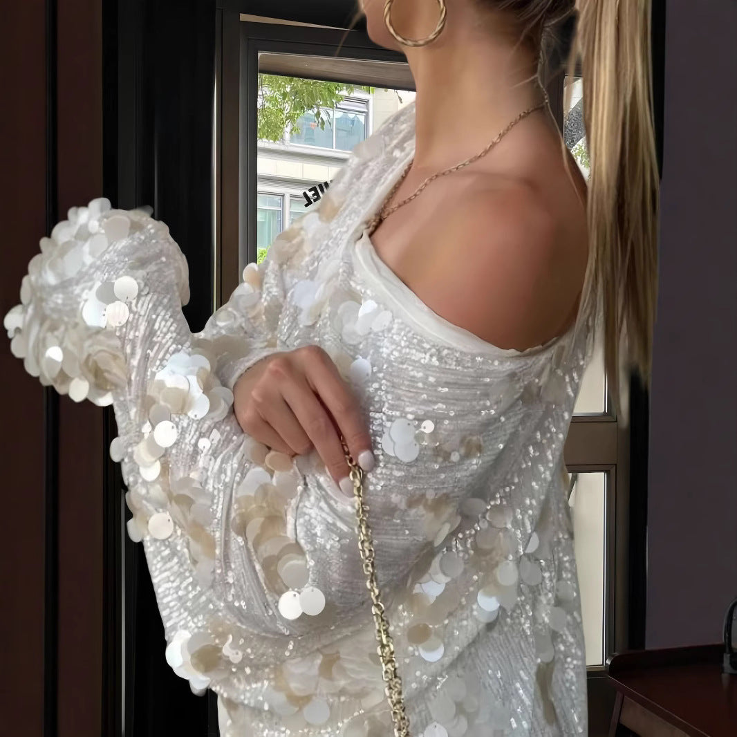 Damen elegante und funkelnde Seidenbluse EB