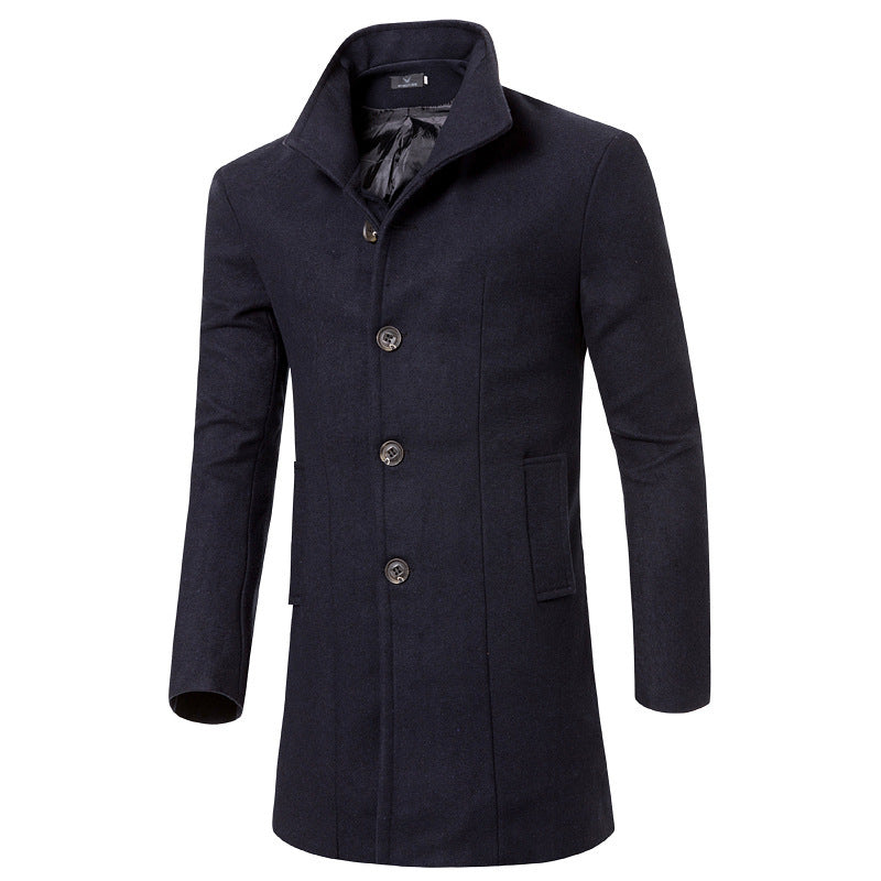 Herren eleganter Woolcoat mit modernem Stehkragen und praktischen Taschen EB