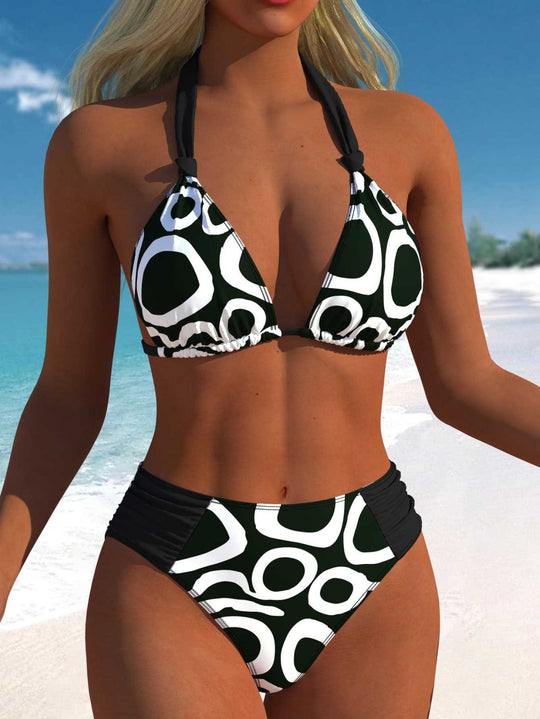 Damen Bikini-Set mit modernem grafischen Muster und hohem Schnitt EB