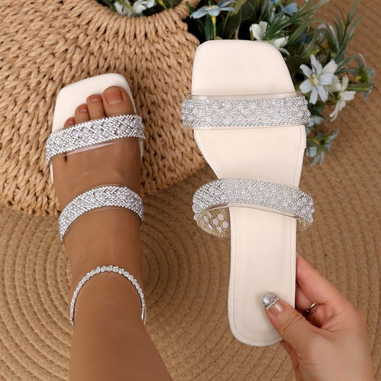 Damen elegante Slingback-Sandalen mit glitzernden Riemen EB