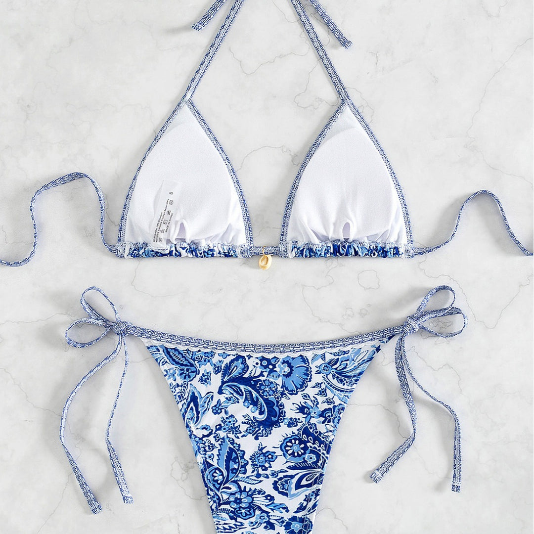 Damen Triangel-Bikini mit verspieltem Floral-Design und Bindebändern EB