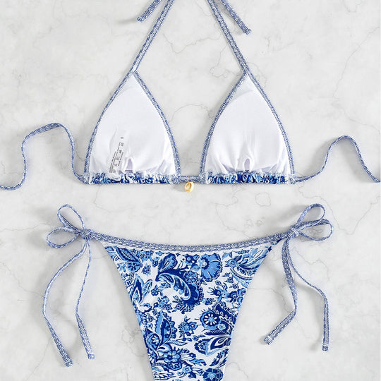 Damen Triangel-Bikini mit verspieltem Floral-Design und Bindebändern EB