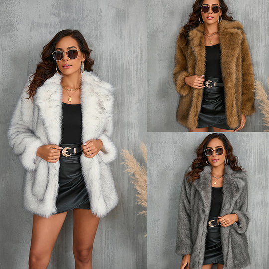 Damen Luxuriöser Kunstpelzjacke mit voluminösem Kragen EB