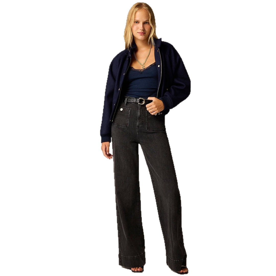 Damen nan High-Waist Wide-Leg-Jeans mit aufgesetzten Fronttaschen und weitem Bein EB