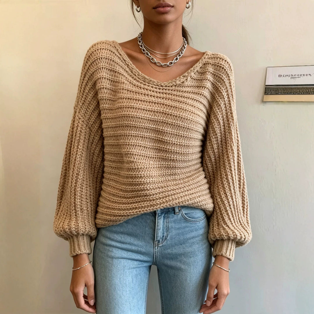 Damen Cropped Strickcardigan mit Knotendetail und Ballonärmeln EB