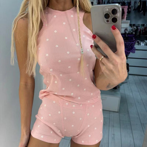 Damen lässiges Tank-Top und Shorts Set mit spielerischem Muster EB