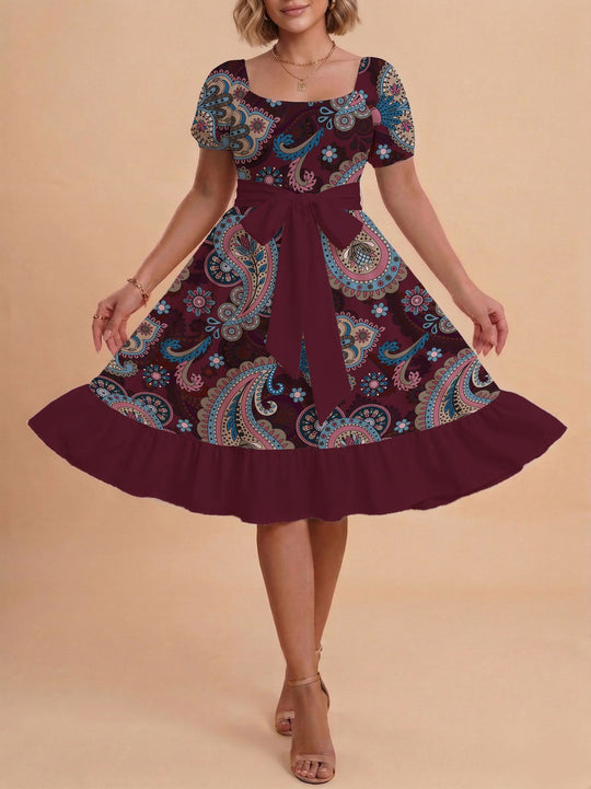 Damen Verspieltes Maxikleid mit Bärenmuster und taillierbarem Band EB