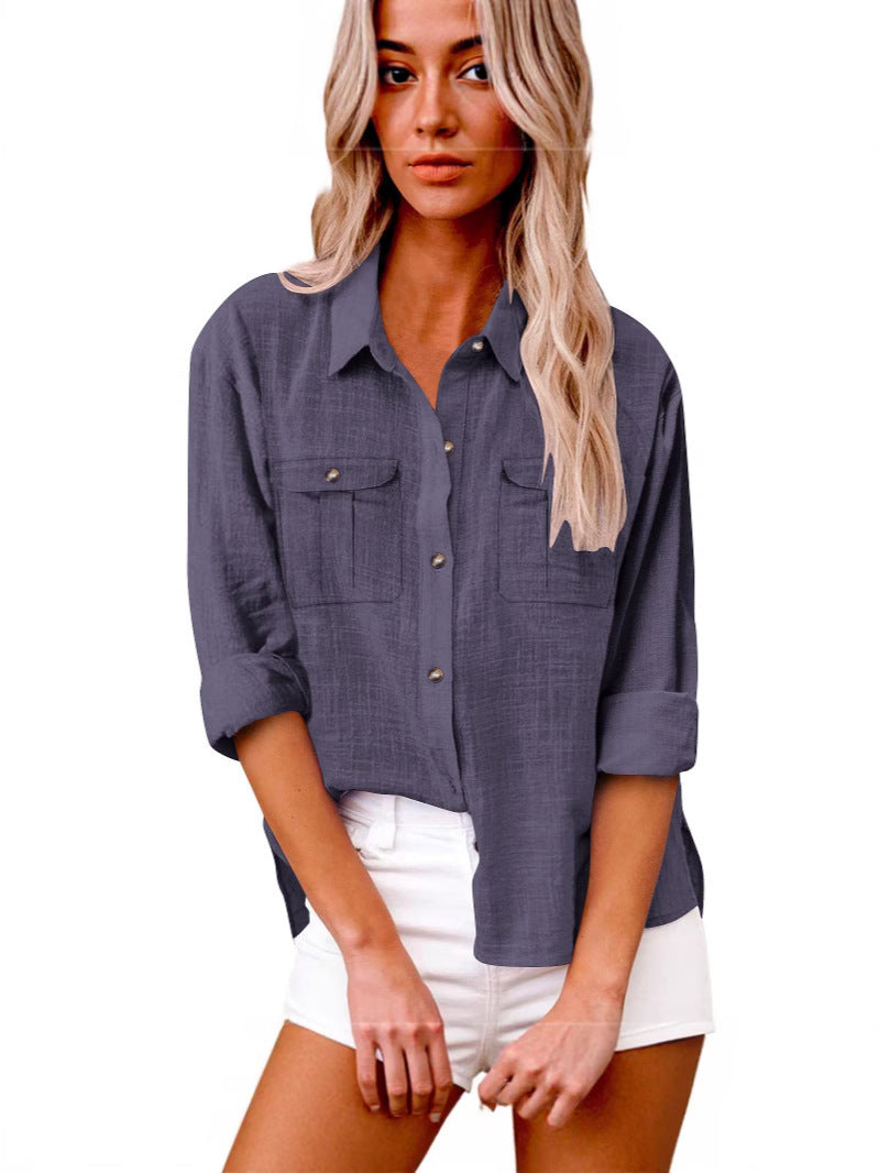 Damen Leichte Oversize-Hemdbluse aus Baumwollmischung mit Brusttaschen EB