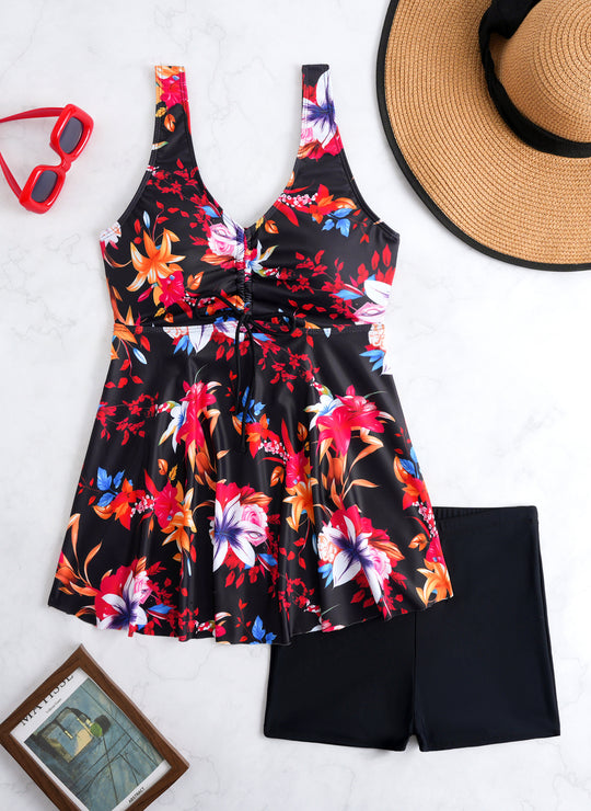 Damen Tankini-Set mit modischem Volant und grafischem Pfauenmuster EB