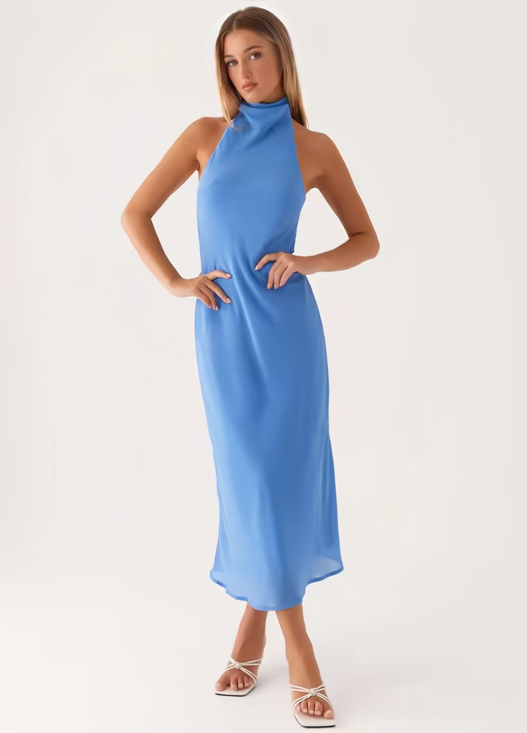 Damen elegantes Maxikleid mit halber Höhe und schmalem Schnitt EB