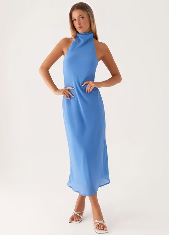 Damen elegantes Maxikleid mit halber Höhe und schmalem Schnitt EB