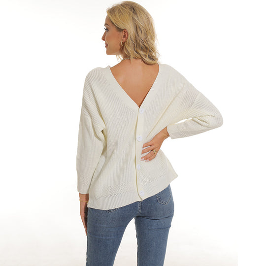 Damen Strickjacke mit tiefem V-Ausschnitt und dekorativer Knopfleiste EB