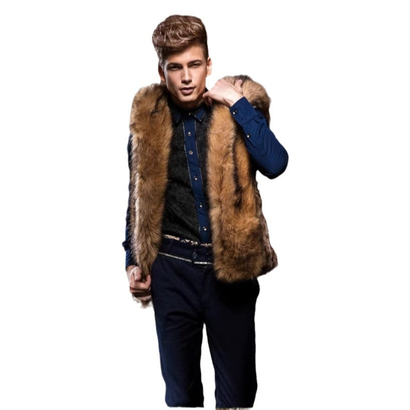 Herren Elegante Kunstpelz-Weste mit tiefem Kragen und luxuriösem Design EB