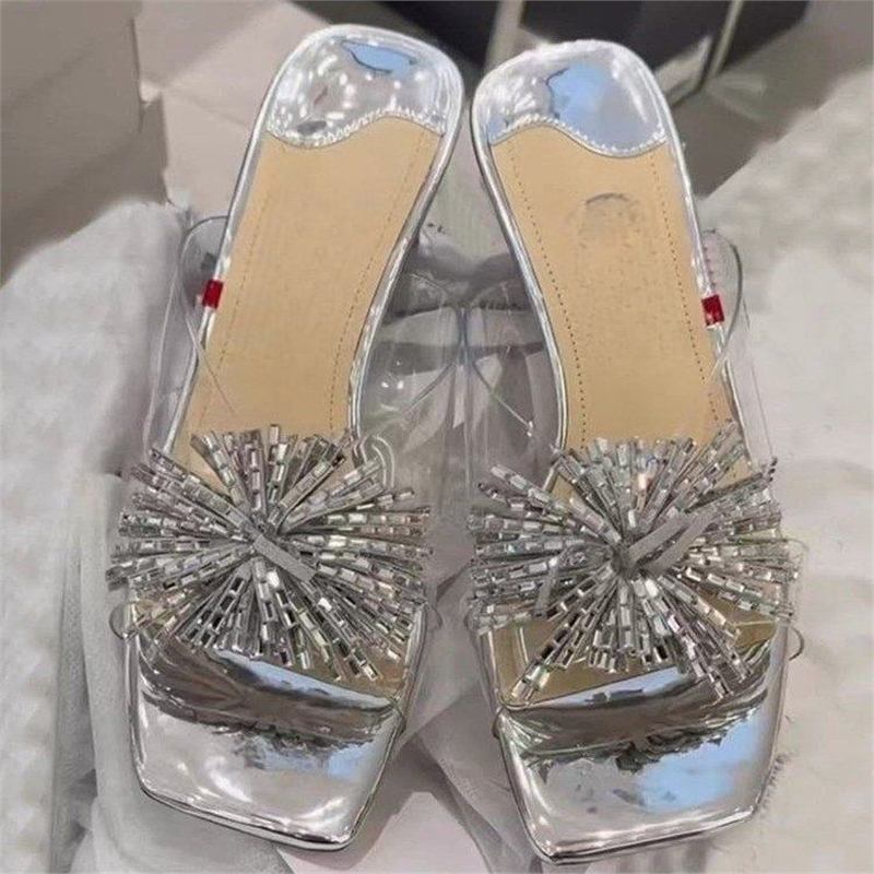 Damen Glamouröse und transparente Slipper EB