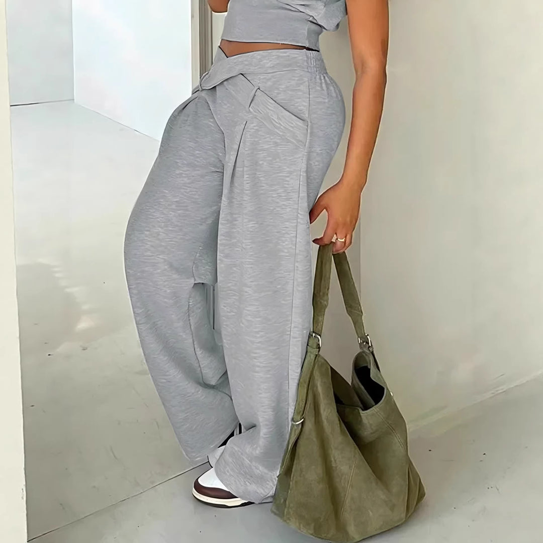 Damen Bequeme Palazzo-Hose mit dekorativem Bindeband und lässigem Schnitt EB