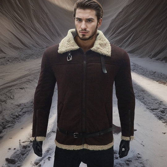 Herren Shearling jacke mit modernem Design und warmem Futter EB