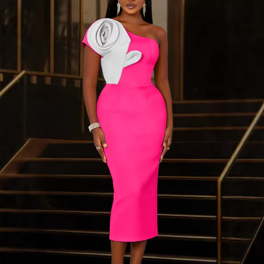 Damen Figurbetontes Cocktailkleid mit asymmetrischem Rüschendesign EB