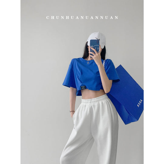 Damen cropped Freizeitoberteil mit lässigem Schnitt und elastischem Saum EB
