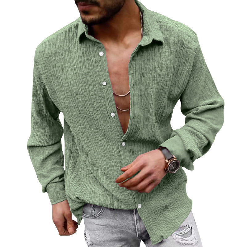Herren nan strukturiertes Casual-Hemd mit Crinkle-Optik, Hemdkragen und legerem Oversize-Schnitt EB