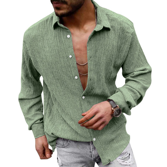 Herren nan strukturiertes Casual-Hemd mit Crinkle-Optik, Hemdkragen und legerem Oversize-Schnitt EB