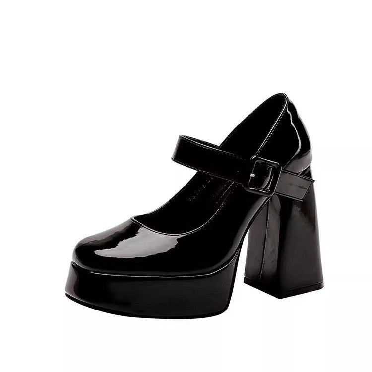 Damen Plateau High Heel Pumps mit breitem Blockabsatz EB