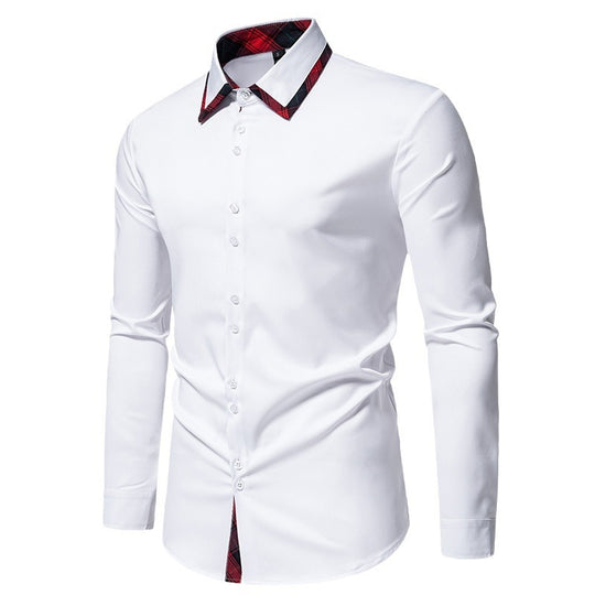 Herren elegantes Langarmhemd mit kreativem Kragen und kontrastierenden Details EB