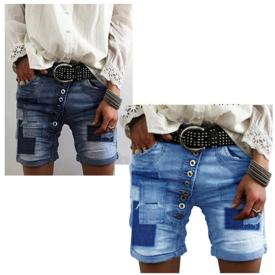 Damen modische Denim-Shorts mit funktionalen Taschen und distressed Akzenten EB