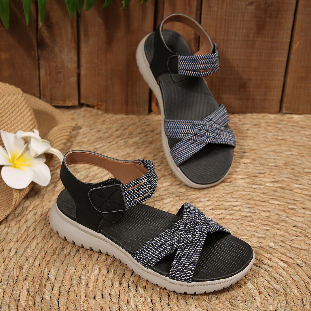 Damen Komfortable Sandalen mit elastischen Riemen und dekorativem Flechtmuster EB