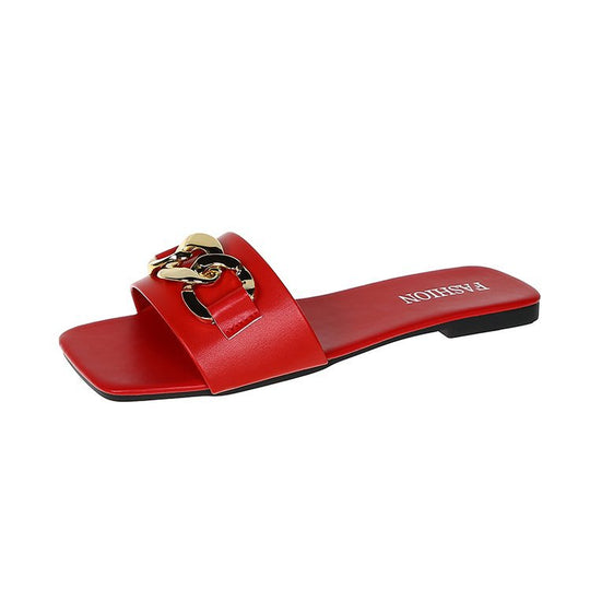 Damen Modische Badeslipper mit glänzendem Kettenakzent EB
