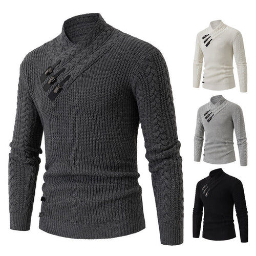 Herren Strickpullover mit hohem Kragen und dekorativen Knöpfen EB