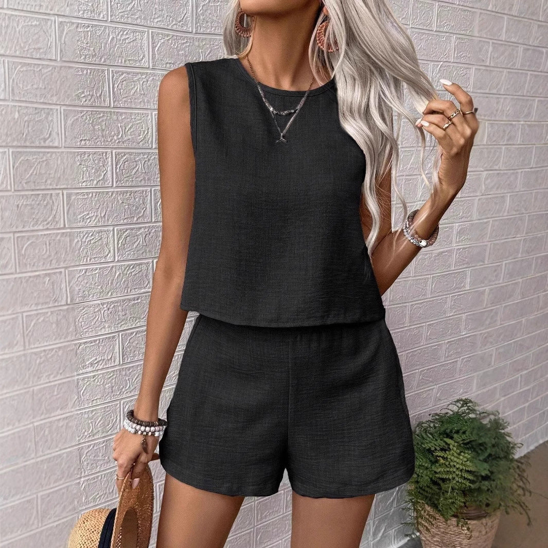 Damen lässiges Shorts-Set aus leichtem, atmungsaktivem Stoff EB