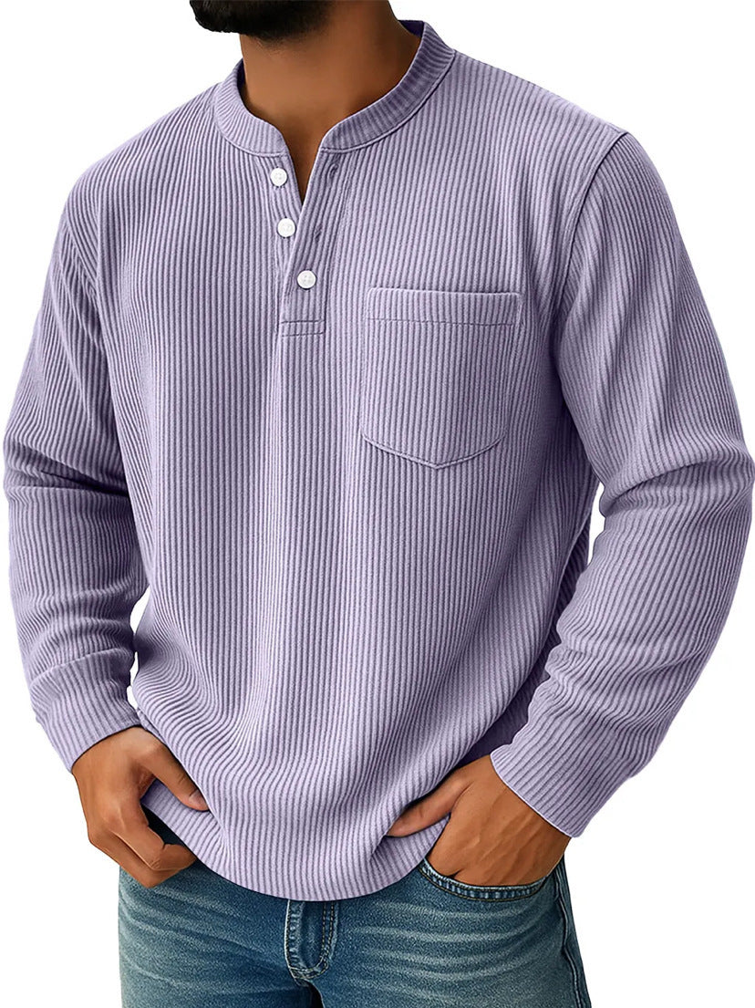 Herren nan thermisches Waffelstrick-Henleyshirt mit Stehkragen Brusttasche und geripptem Komfortschnitt EB