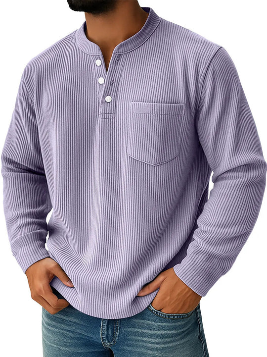 Herren nan thermisches Waffelstrick-Henleyshirt mit Stehkragen Brusttasche und geripptem Komfortschnitt EB