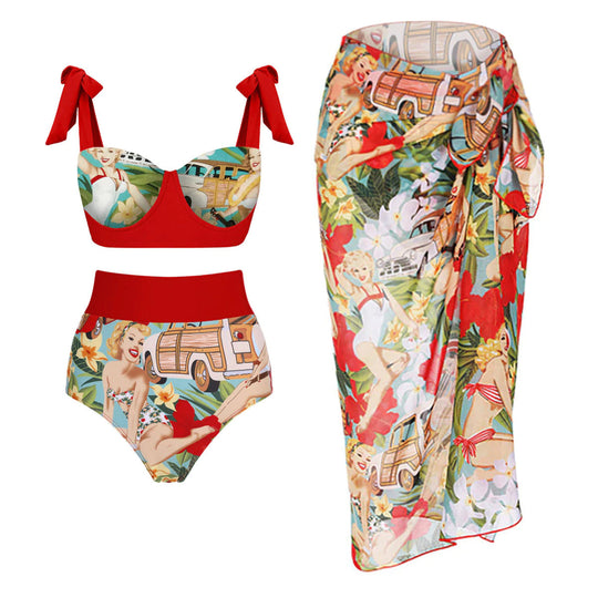 Damen Bikiniset mit hochtaillierten Shorts und verspieltem Wickelrock EB