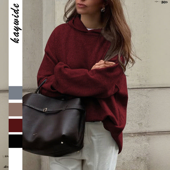 Damen nan Oversize-Polo-Feinstrickpullover mit umgelegtem Kragen und Raglanärmeln EB