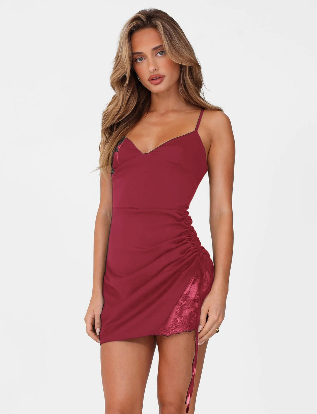 Damen Minikleid mit raffinierten Rüschendetails und verführerischem Spitzenansatz EB