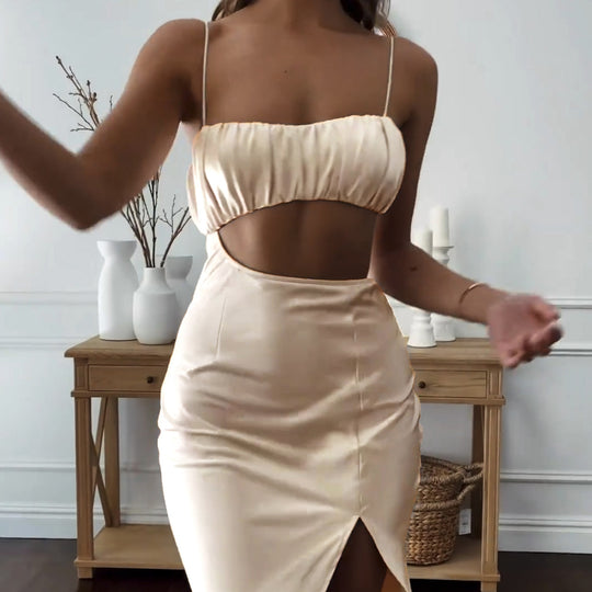 Damen Elegantes Cut-Out Kleid mit schmalen Spaghetti-Trägern und drapiertem Oberteil EB