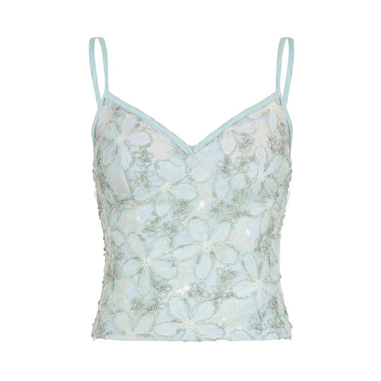 Damen Spitzen-Top mit floraler Gestaltung und raffiniertem V-Ausschnitt EB