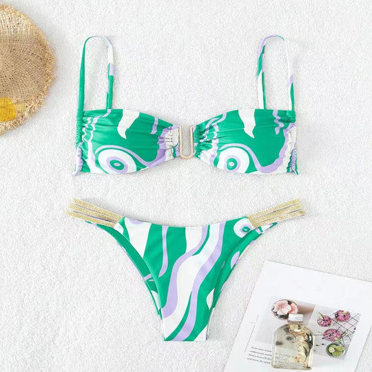 Damen Triangel-Bikini mit elegantem Raffungseffekt und modischen Akzenten EB