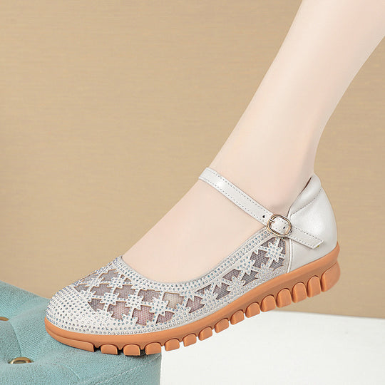 Damen Ballerinas mit verstellbarem Riemen und funkelnden Strassdetails EB