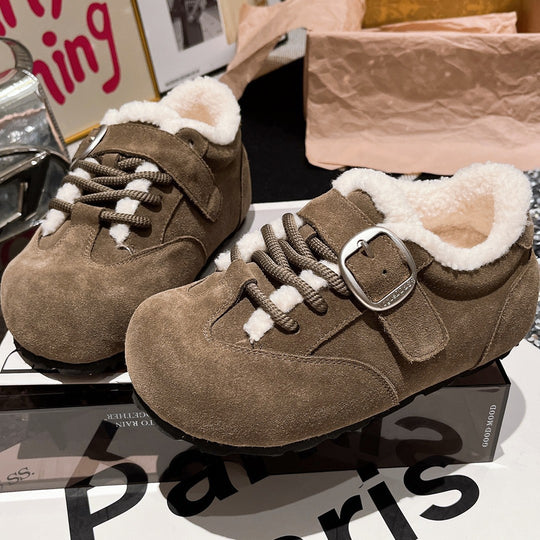 Damen bequeme Clogs mit warmem Fleece-Futter und eleganter Schnalle EB