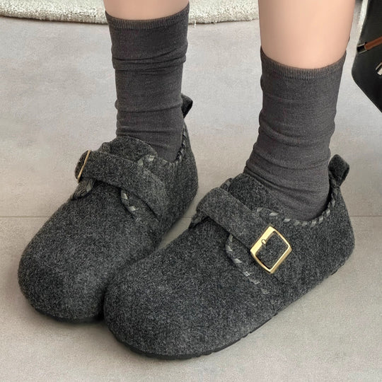 Damen Filzclogs mit dekorativem Schnallenverschluss EB