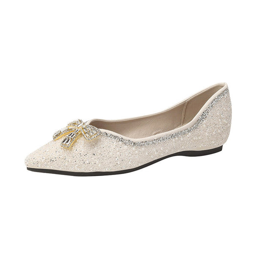 Damen Ballerinas mit funkelnder Schleifenapplikation und glitzerndem Obermaterial EB