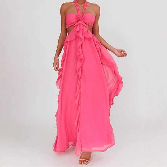 Damen Maxikleid mit Rüschen und Bandeau-Ausschnitt EB