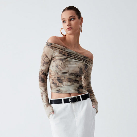 Damen Elegantes Oberteil mit Offshoulder-Passform und drapiertem Design EB