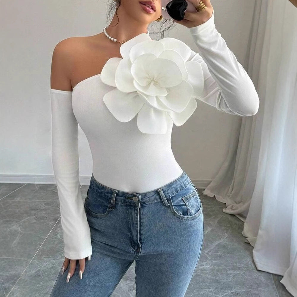 Damen Body mit eleganter Bloom-Applikation und langem Arm EB