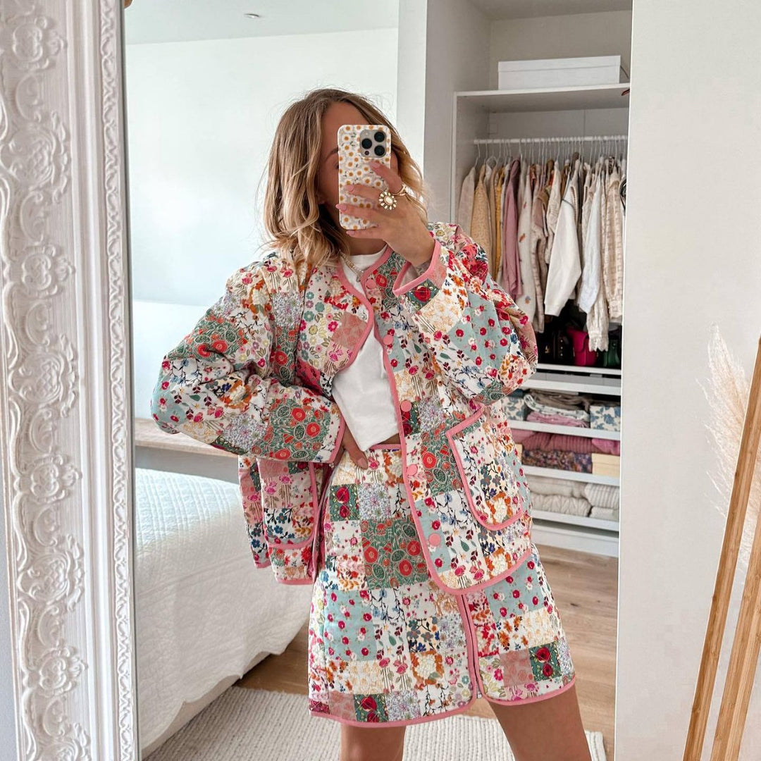 Damen Patchwork Rock mit Reißverschluss und seitlichen Taschen EB